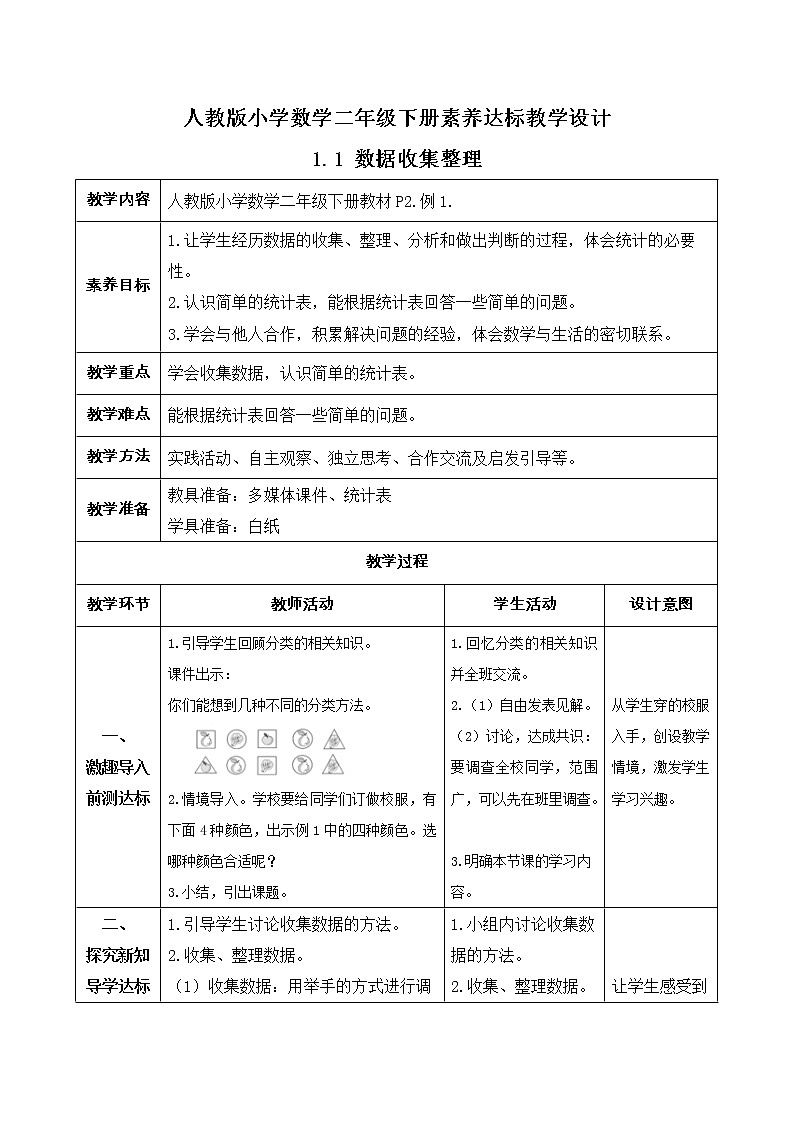 2023春人教版小学数学二年级下册备课资源包-1.1《数据收集整理（例1）》 课件教案练习01