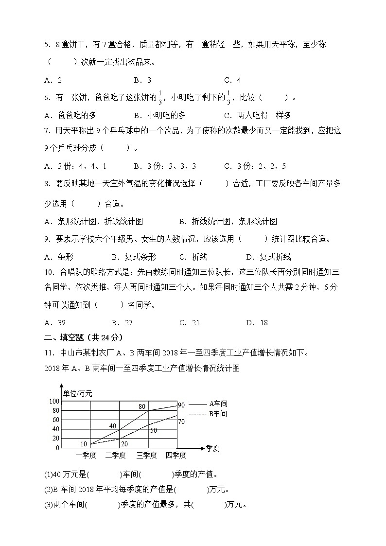 人教版五年级下册数学第七单元折线统计图单元测试题（含答案）第2页