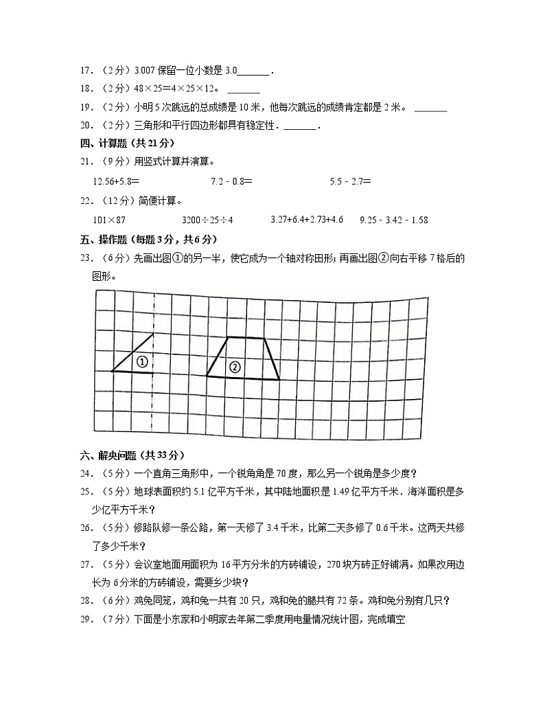 【人教版】2022-2023学年四年级下册期末数学易错常考练习试卷AB卷（含解析）第2页