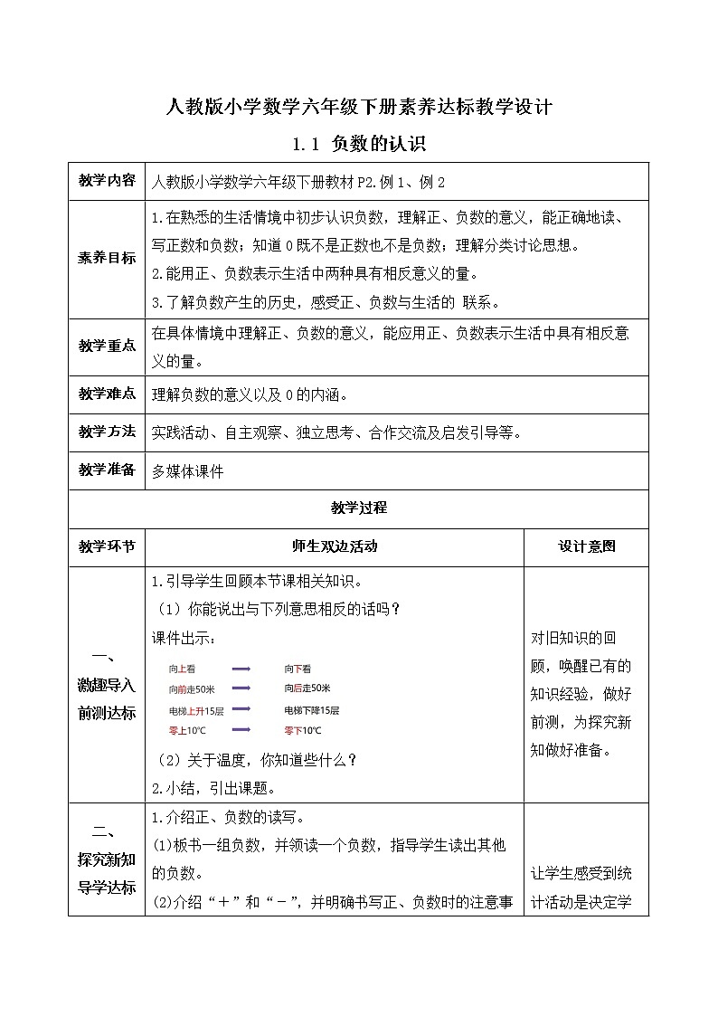 2023春人教版六年级数学下册备课资源包-1.1 负数的认识（例1、例2） 课件教案练习01