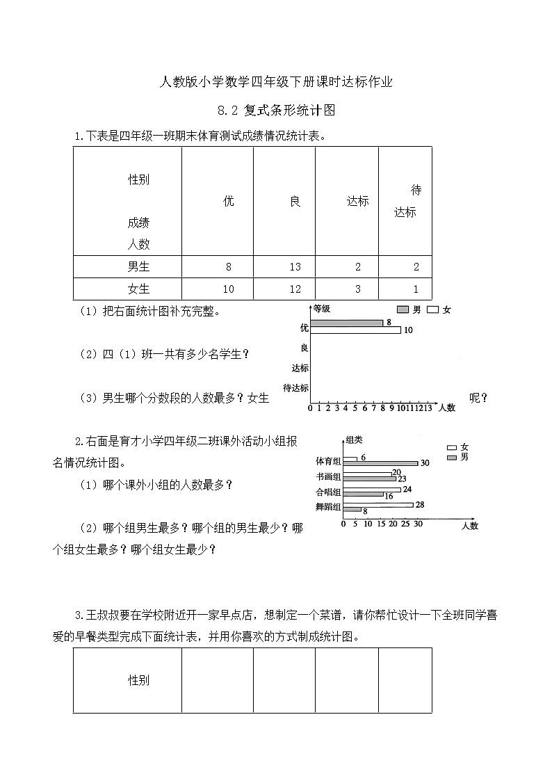 2023春人教版四年级数学下册备课资源包-8.2《复式条形统计图 (例3)》 课件教案练习01