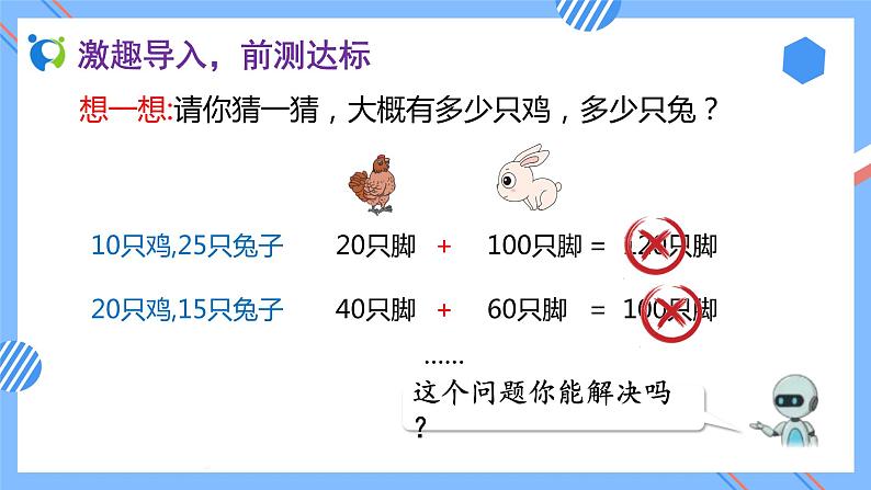 2023春人教版四年级数学下册-9.1《数学广角-鸡兔同笼（例1）》素养达标课件第7页