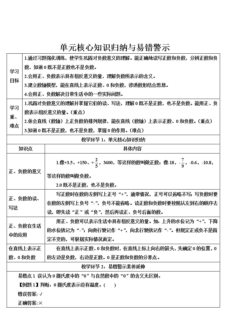 第一单元 单元核心知识归纳与易错警示（导学案）第1页