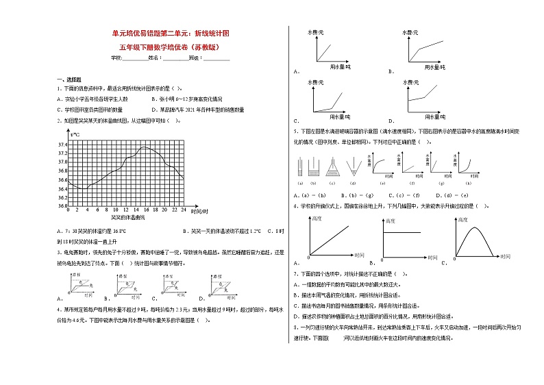 单元培优易错题第二单元：折线统计图-五年级下册数学培优卷（苏教版）01