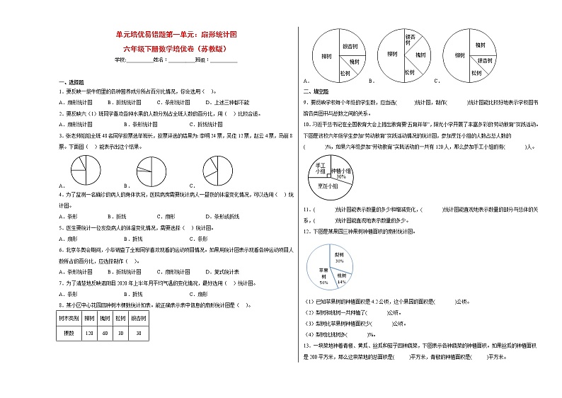 单元培优易错题第一单元：扇形统计图-六年级下册数学培优卷（苏教版）01
