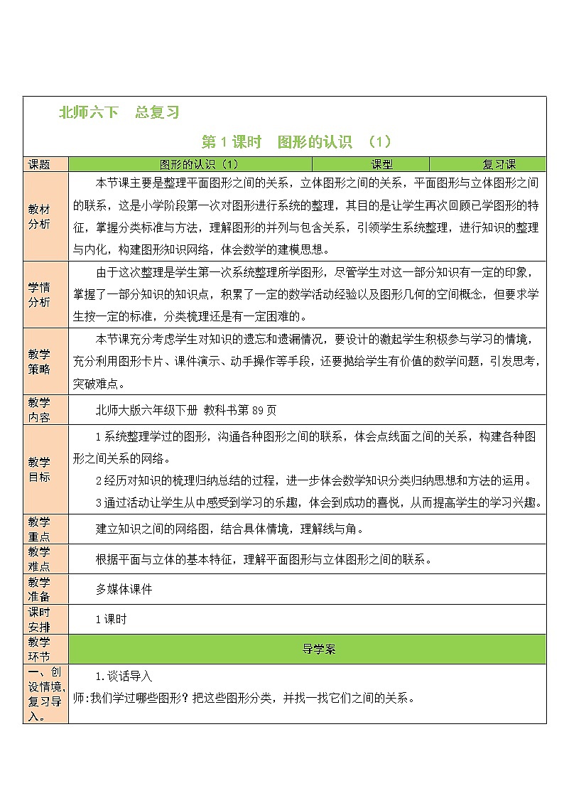 第1课时 图形的认识 （1）教案第1页