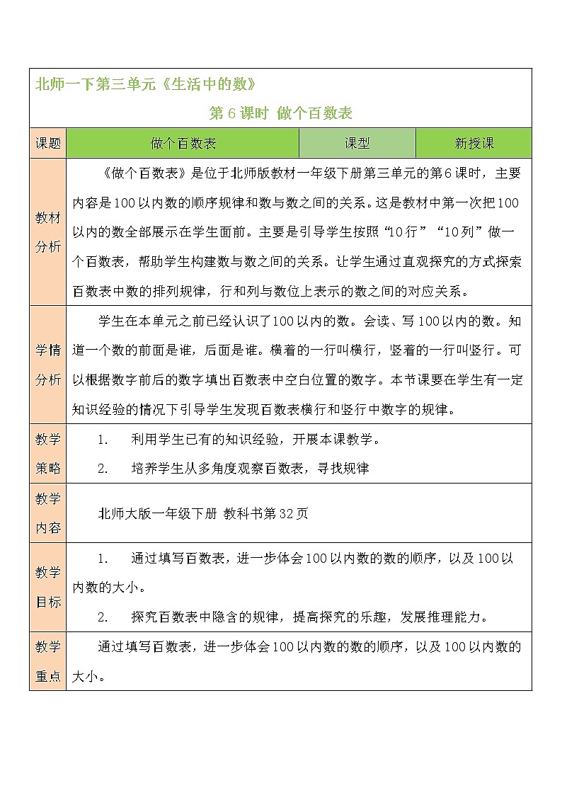 三 生活中的数 做个百数表 第6课时 课件+教案01