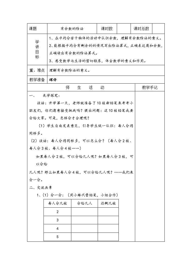 1 有余数的除法  第1课时 有余数除法的认识课件（送教案）01