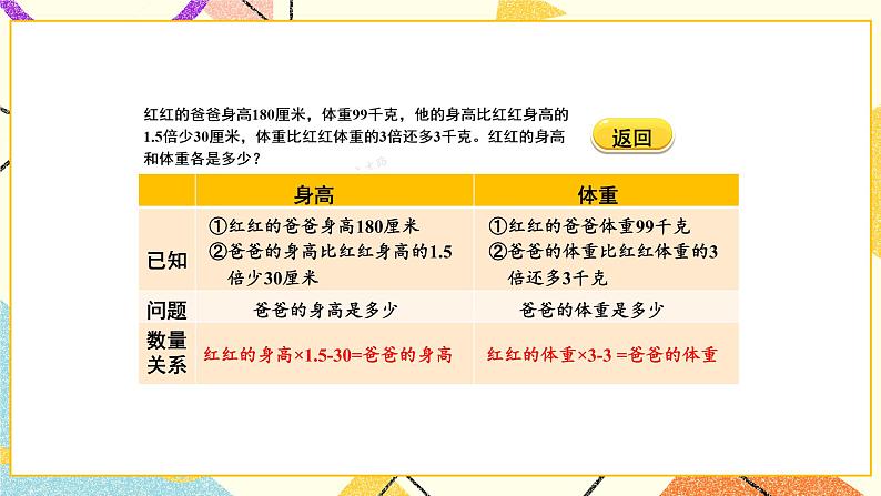 1 简易方程 第6课时 列形如ax±bx=c的方程解决实际问题课件+教案+素材04