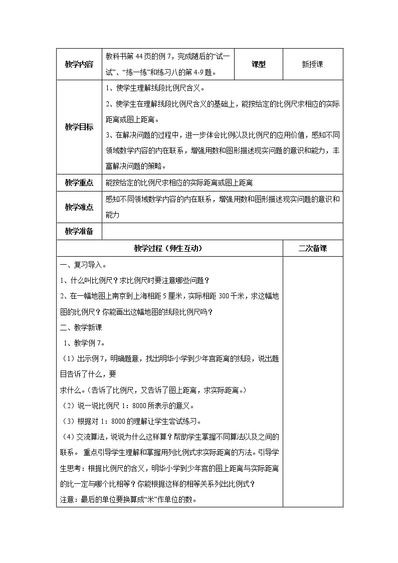 四 比例第6课时 比例尺的应用课件+教案01