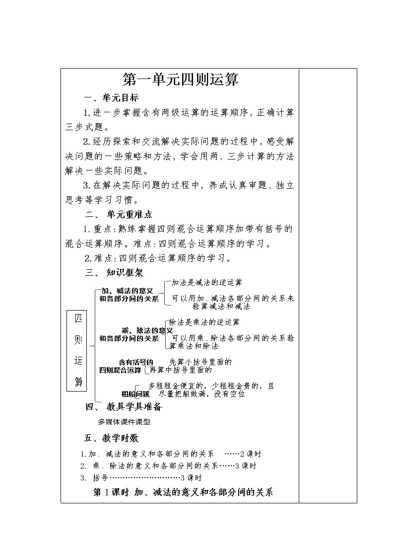 人教版四年级数学下册集体备课教案02