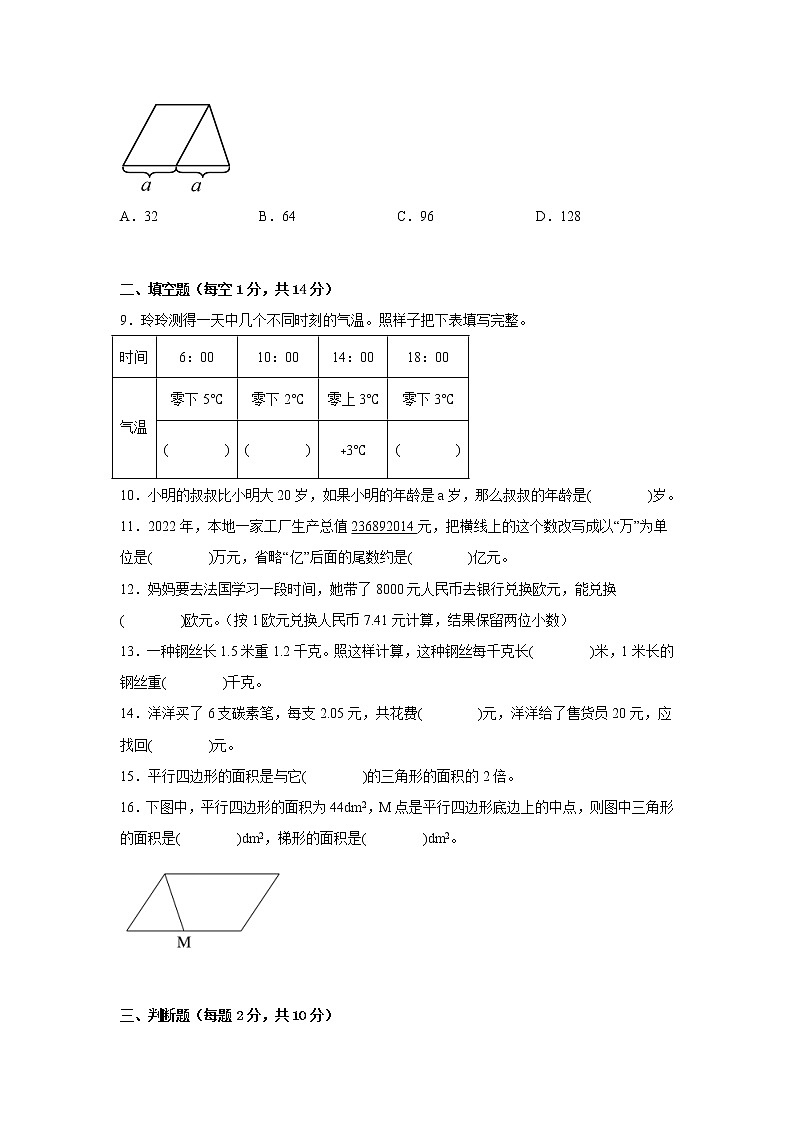 开学考重难点测试卷（试题）-小学数学五年级下册苏教版02
