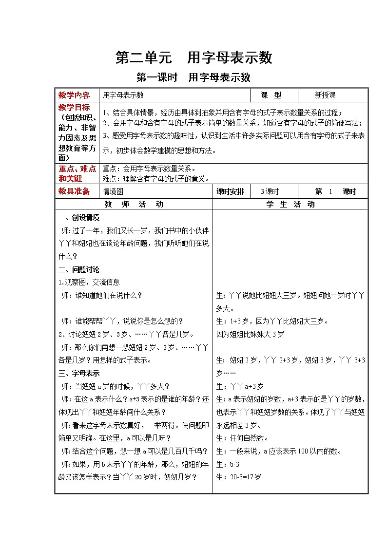 2.1 用字母表示数（教案）第1页