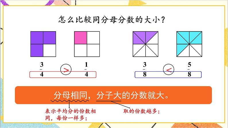 八 分数的初步认识 1.认识分数 第3课时 分数大小的比较 课件+教案07
