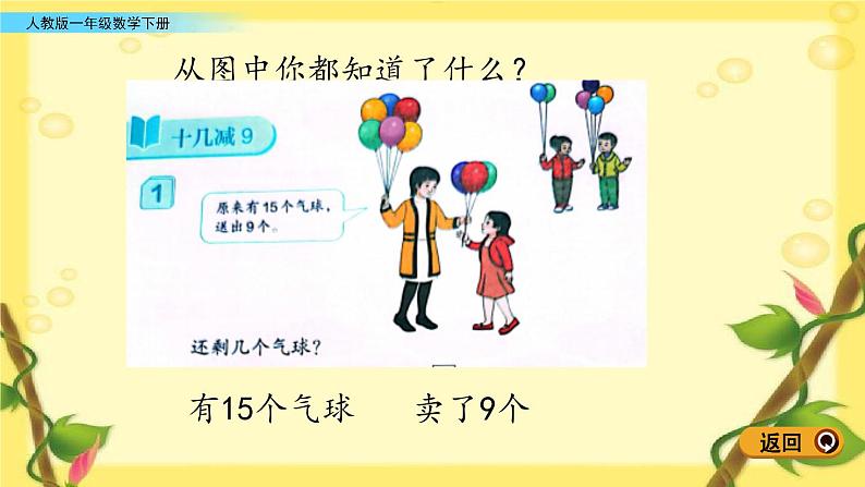 2023人教版一年级数学下册新插图十几减9课件PPT第3页