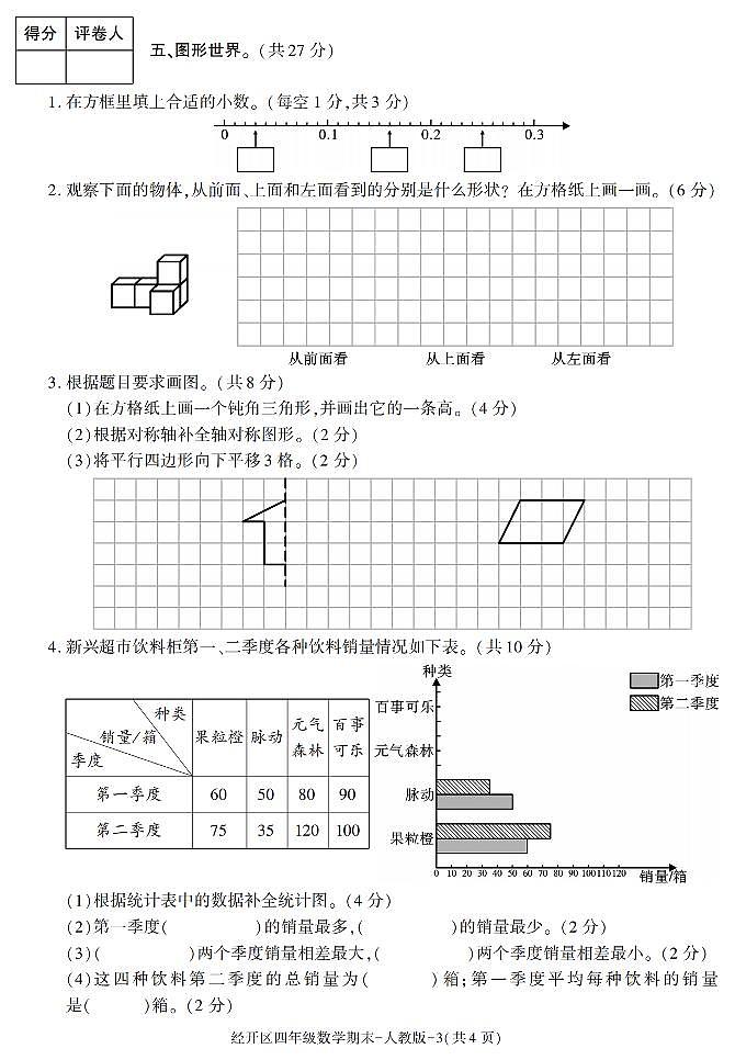 陕西省西安市经开区2020-2021学年四年级下学期期末考试数学试卷（有答案）第3页