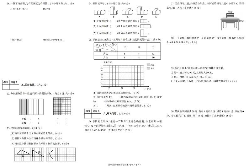 陕西省安康市岚皋县2020-2021学年四年级下学期期末考试数学试卷（有答案）第2页