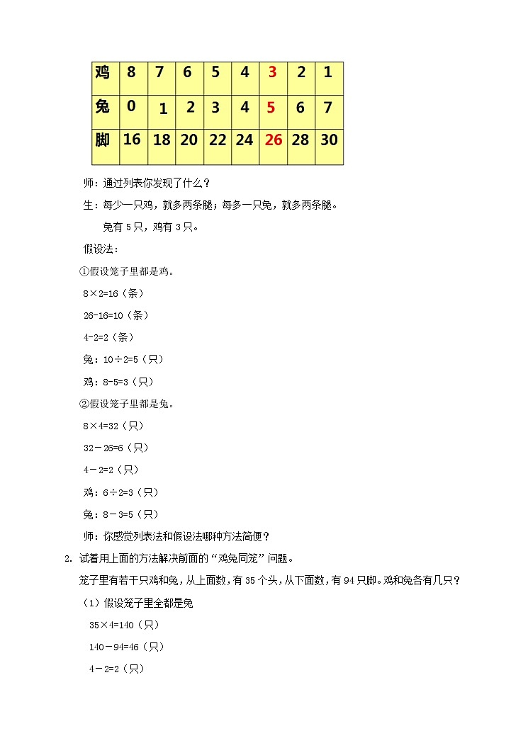 第一课 鸡兔同笼（教案）第3页
