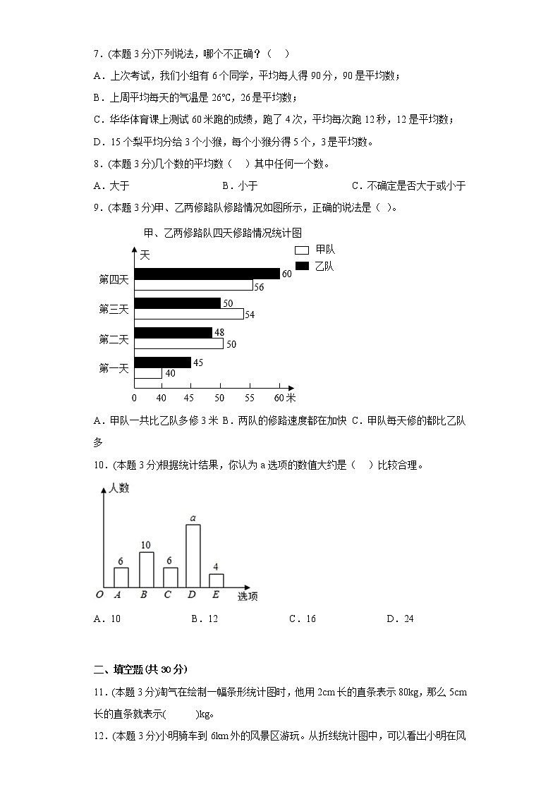 6.数据的表示和分析易错练习北师大版数学四年级下册第3页
