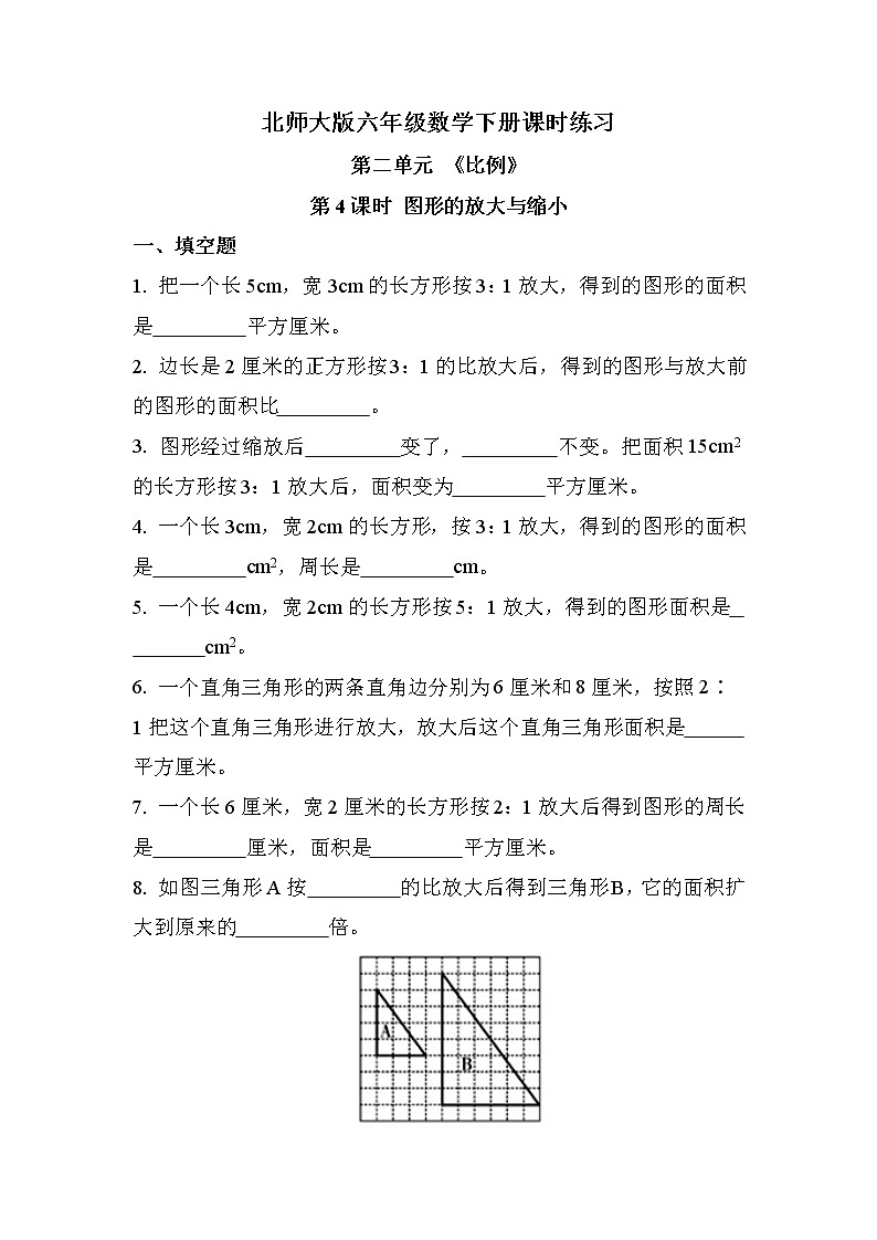 第二单元 第4课时 图形的放大与缩小（课时练习题）01