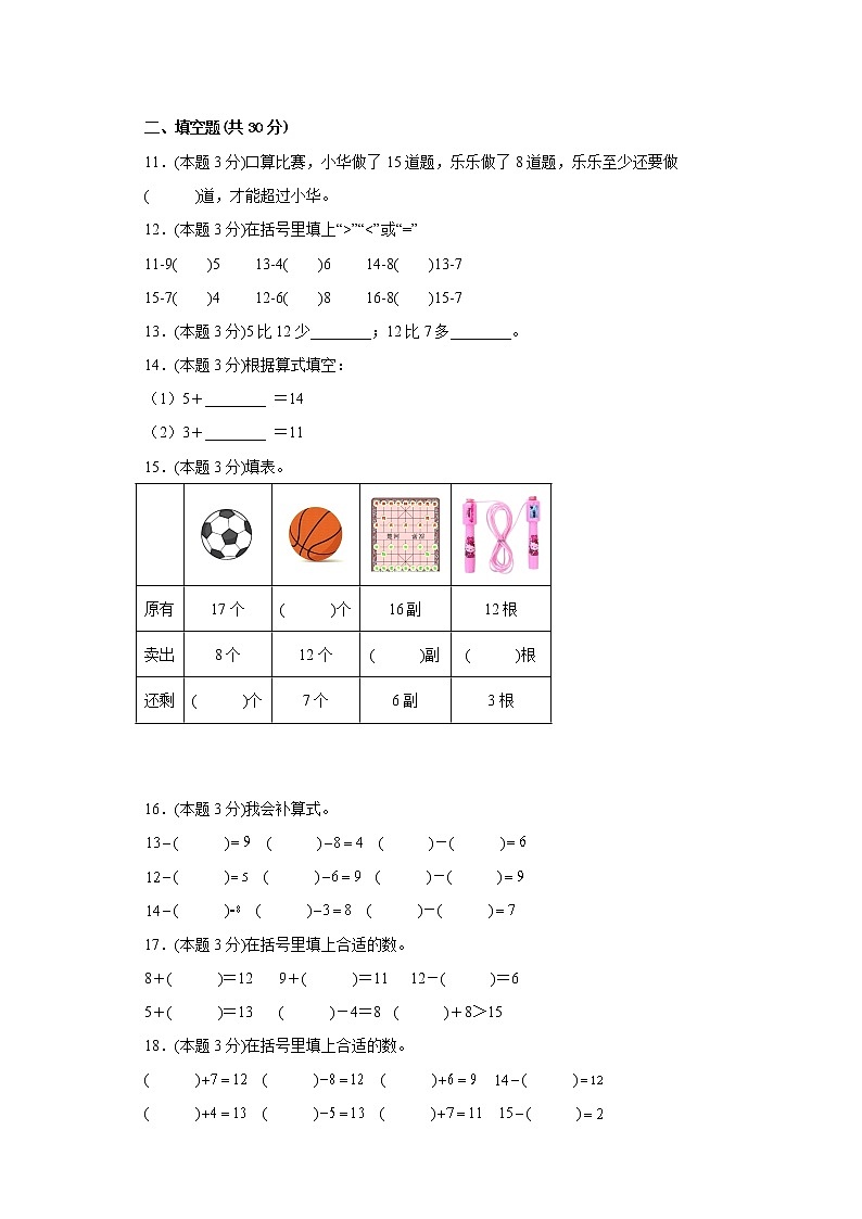 2.3十几减5、4、3、2提升专练人教版数学一年级下册第2页