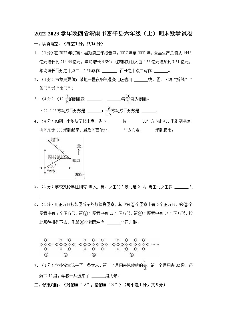2022-2023学年陕西省渭南市富平县六年级（上）期末数学试卷01
