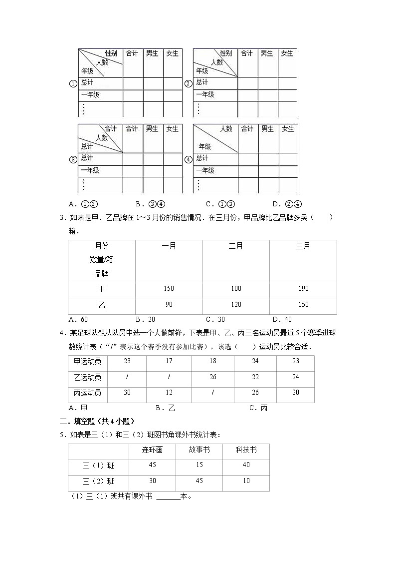 第三单元 统计——2022-2023学年三年级下册数学人教版知识点总结+练习学案（教师版+学生版）03