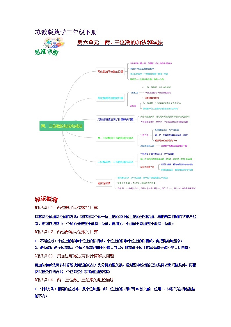 第六单元 有余数的除法——2022-2023学年二年级下册数学苏教版知识点总结+练习学案（教师版+学生版）01