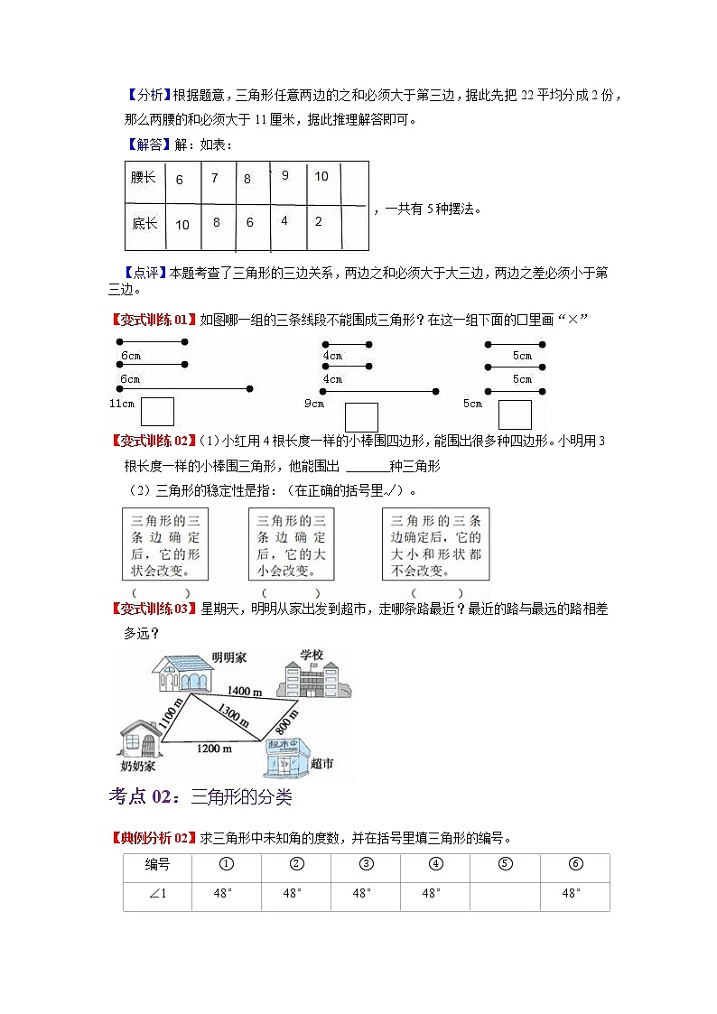 第五单元 三角形——2022-2023学年四年级下册数学人教版知识点总结+练习学案（教师版+学生版）02