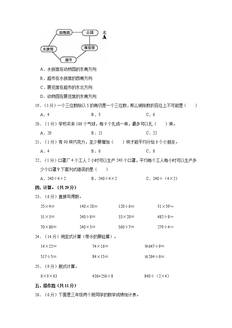 2020-2021学年山东省济宁市嘉祥县马村镇楚营小学三年级（下）期中数学试卷第2页