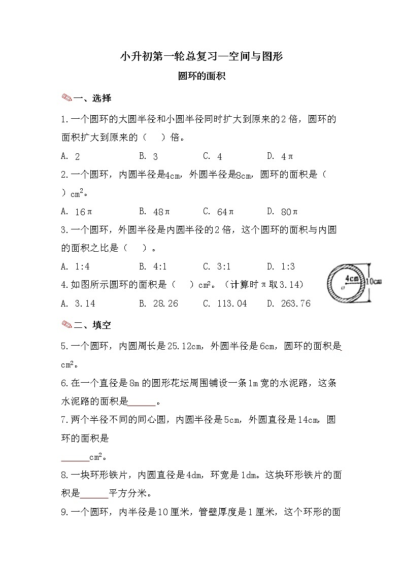 圆环的面积-小升初六年级数学下册第一轮总复习人教版第1页