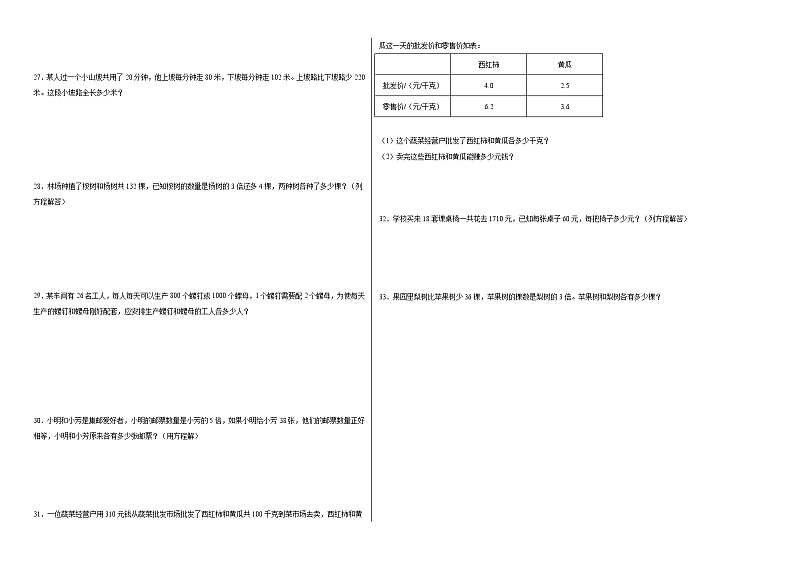 提升卷-第一单元简易方程-五年级下册数学（苏教版）02