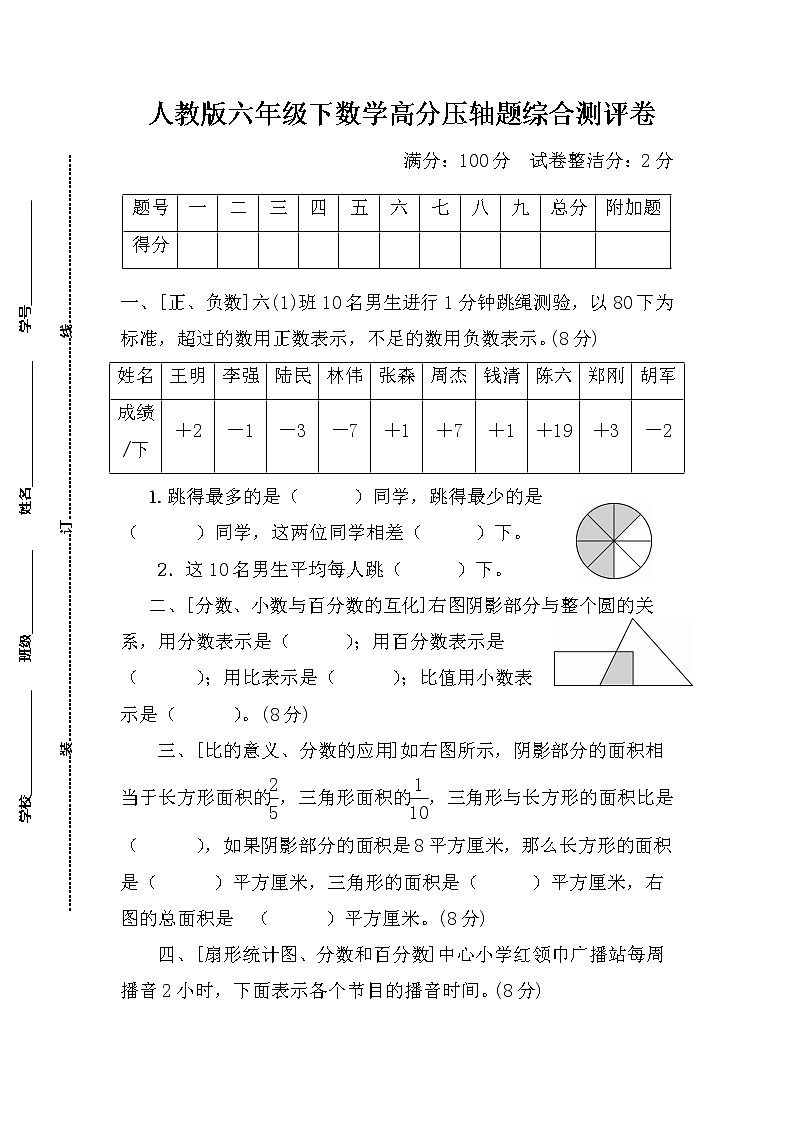 人教版六年级下数学高分压轴题综合测评卷含参考答案第1页