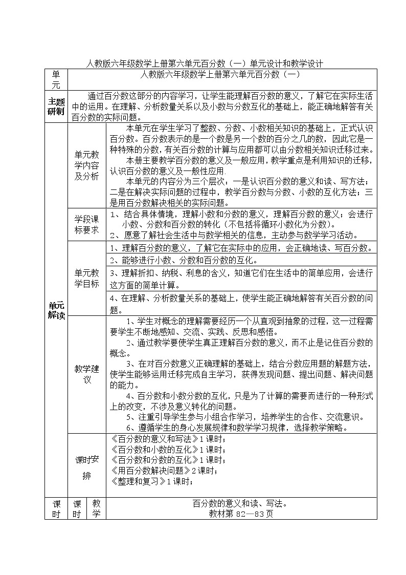 【人教版】-小学六年级数学上册公开课《百分数（一）》教学设计第1页