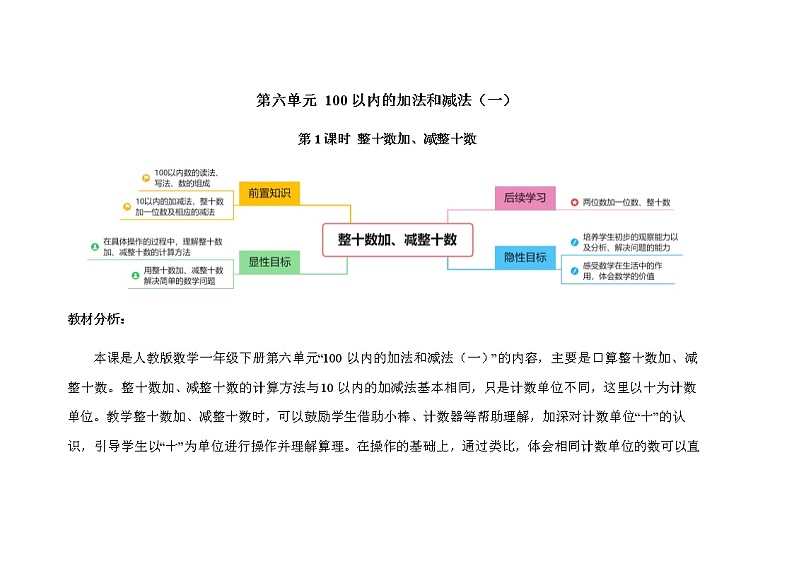 人教版小学数学一年级下册第六单元第1课时《整十数加、减整十数》示范课教案01