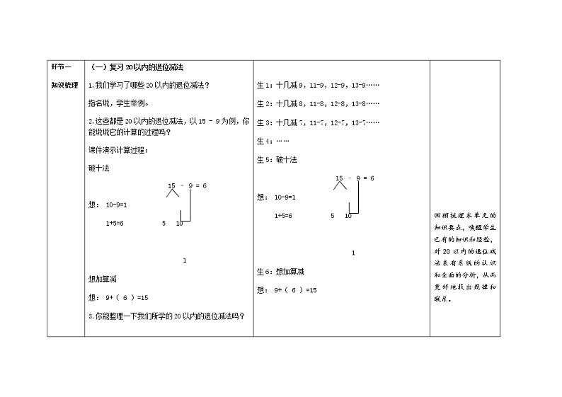 人教版小学数学一年级下册第二单元第5课时《单元综合复习》示范课教案03