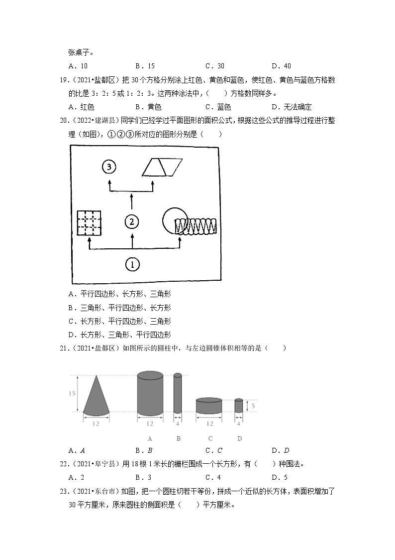 选择题真题汇编（一）-近两年小升初高频考点专项提升培优卷（江苏盐城专版）03