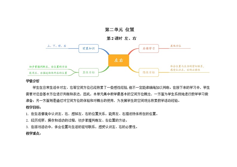 人教版一年级数学上册 第二单元第2课时 左、右精品教学方案第1页
