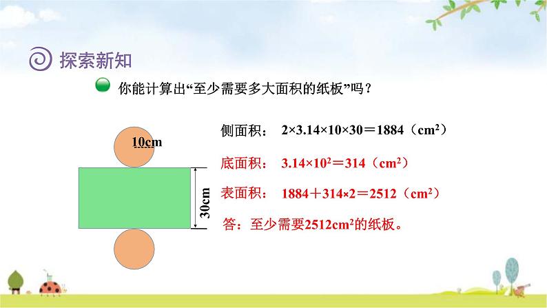 北师大版六年级数学下册总复习第1单元2圆柱的表面积课件第5页