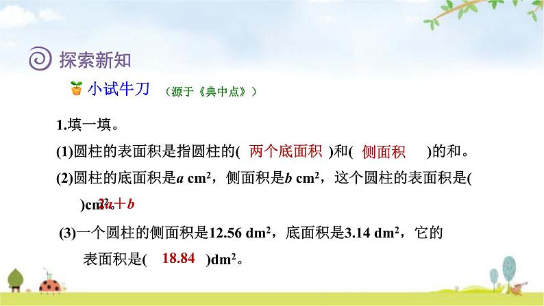 北师大版六年级数学下册总复习第1单元2圆柱的表面积课件第6页