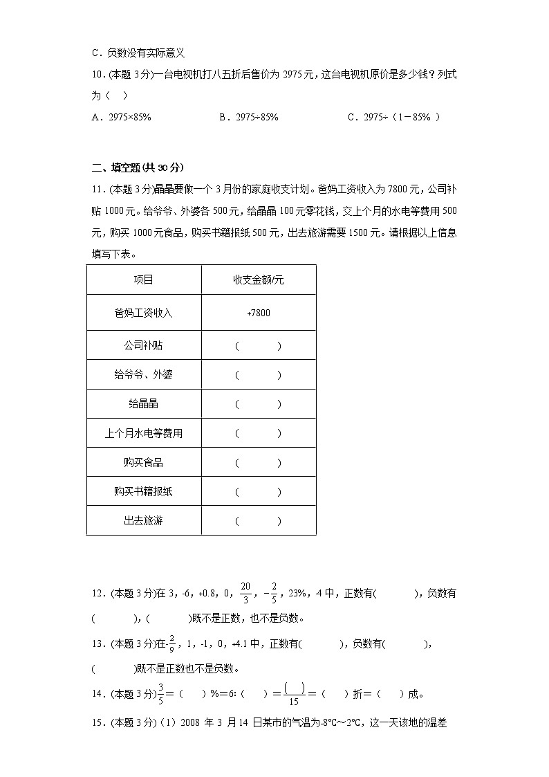 人教版数学六年级下册第一次月考考前练习（二）第2页