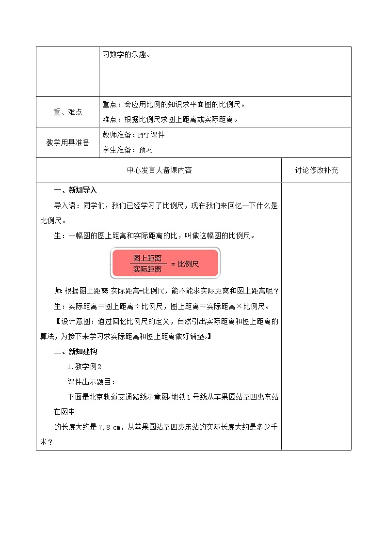 人教版数学六年级下册 4比例尺的应用 教案第2页