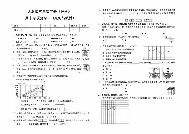 人教版五年级下册《数学》期末专项复习测试卷（几何与统计）【含答案】01