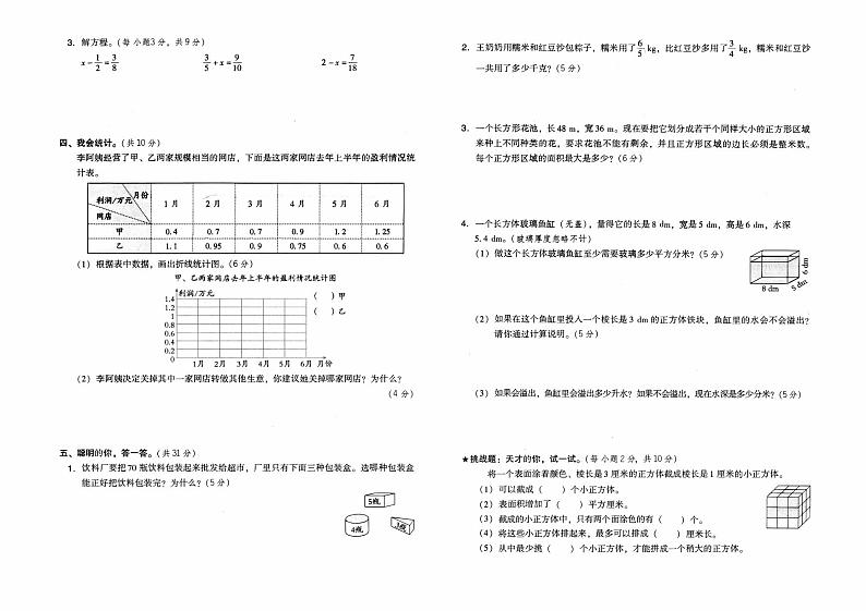 人教版五年级下册《数学》期末综合素质测评卷（二）含答题卡第2页