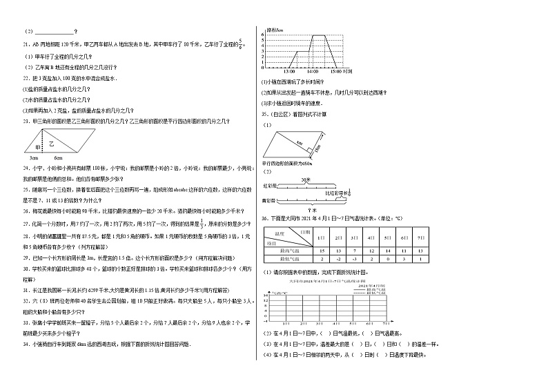 期中必考应用题（提高卷）-五年级下册数学高频考点专项培优卷（苏教版）02