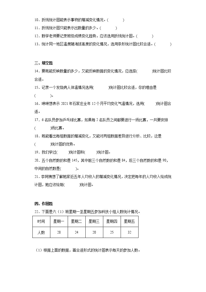 五年级下册数学单元测试-7.折线统计图 冀教版（含答案）02