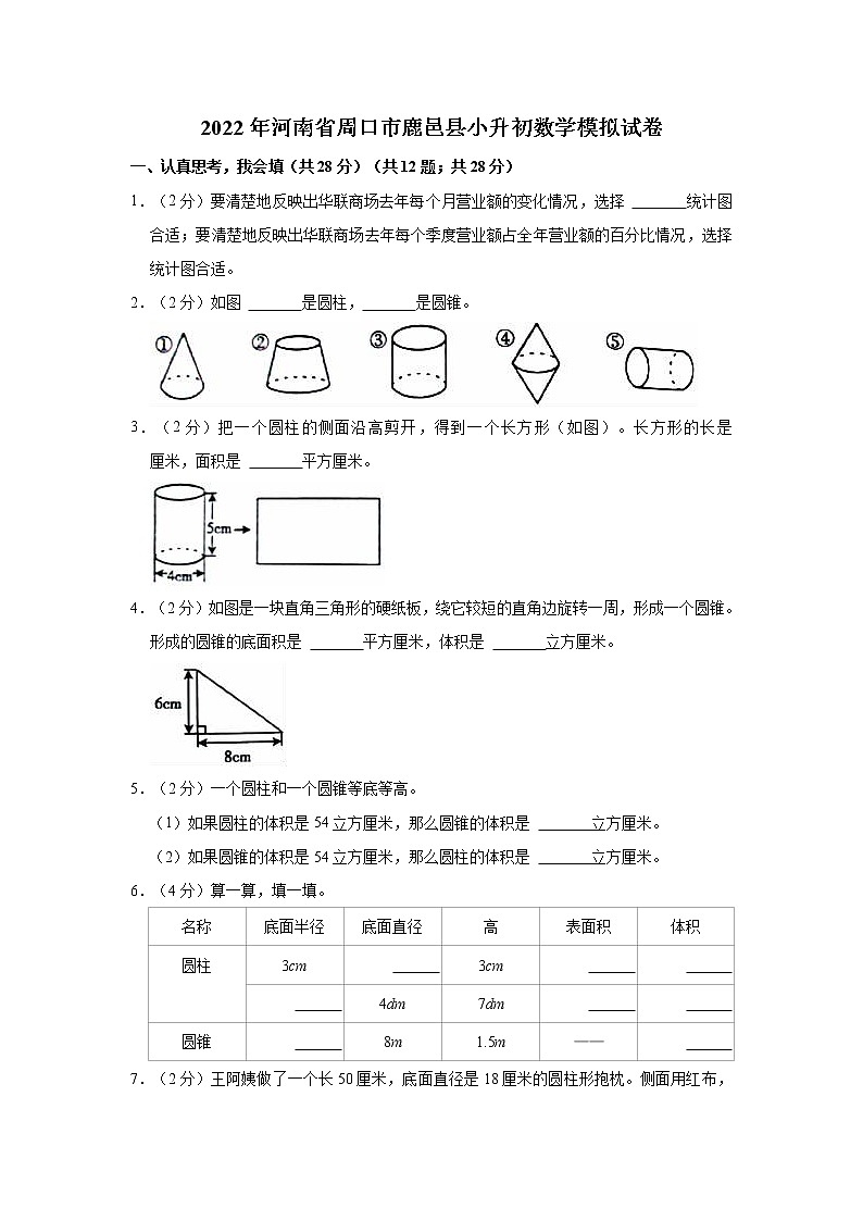 2022年河南省周口市鹿邑县小升初数学模拟试卷01