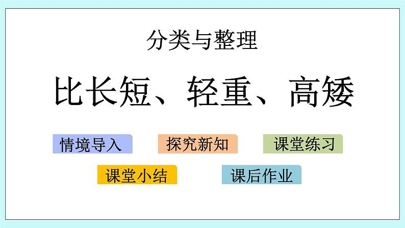 青岛版（五年制）数学一上 2.2 比长短、轻重、高矮 课件+教案+练习01