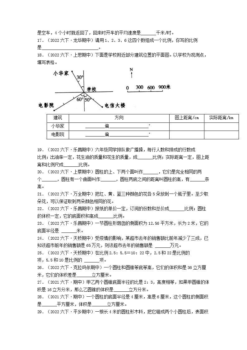 期中专项复习（第1-4单元）2022-2023学年六年级下册数学填空题真题专练二（人教版）02