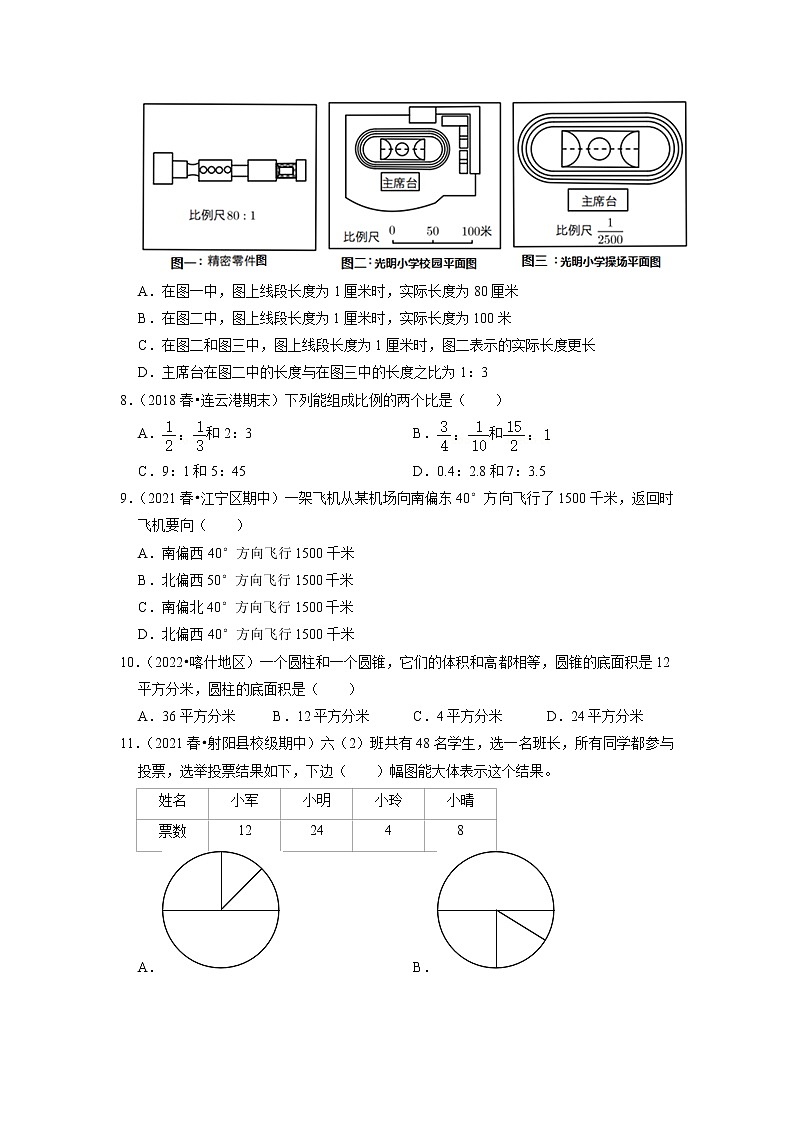 【备考2023期中】期中真题汇编选择题（二）-六年级下册数学精选高频考点培优卷03